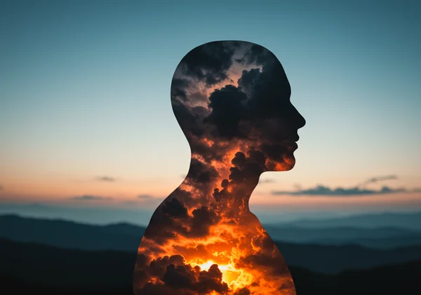 Person struggling with anger, represented as an internal storm.
