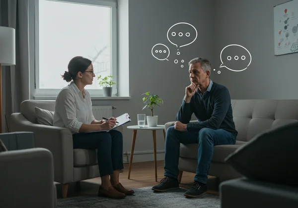 Therapist and patient during a CBT session for anger.