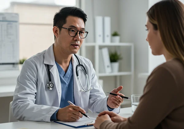 Mental health professional diagnosing IED with patient.