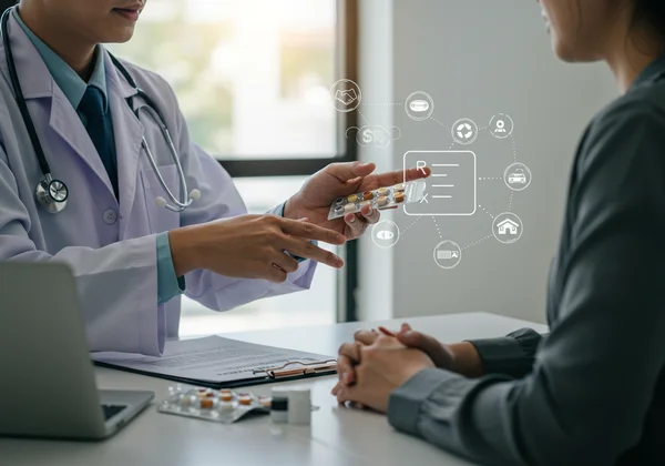 Patient discussing medication options with a doctor.