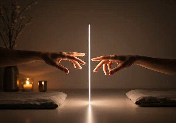 Two hands creating a safe space between them, a boundary.