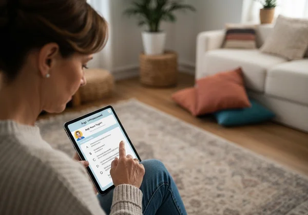 Person taking an anger self-assessment on a tablet